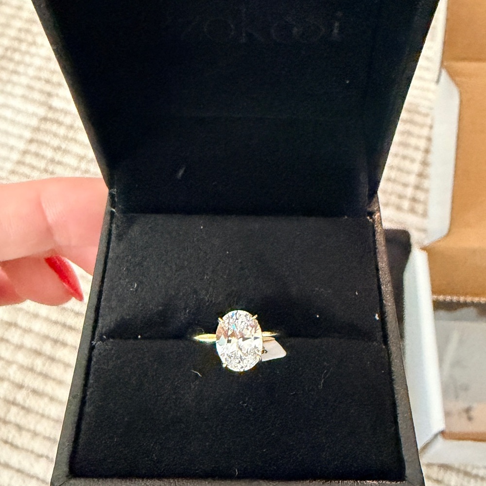 1.5 ct Oval Cut Engagement Ring w/ Hidden Halo Simulated Diamond and gold plated